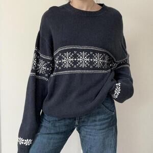vintage cotton knit sweater with snow fair isle detail